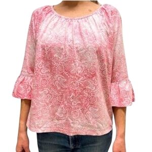Michael Kors Coral Ombre Paisley Ruffle Sleeve Top XL